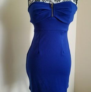 Women's blue strapless dress